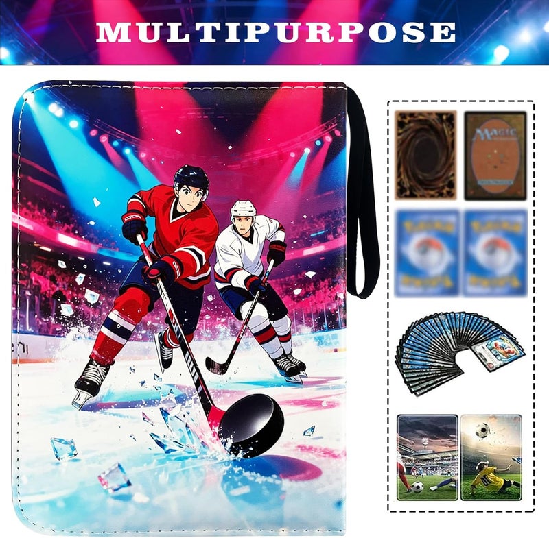 Rmannke Hockey Card Binder,Trading Card Binder 4 Pocket with 50 Removable Sleeves,Fits 400 Sport Cards,Trading Cards Holder Card Collectors Album - Image 4